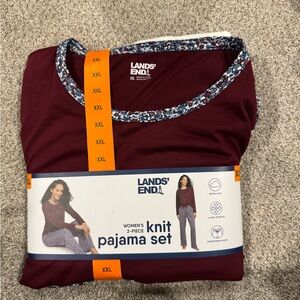 Lands' End Women's Knit Pajama Set - Burgundy and Blue
